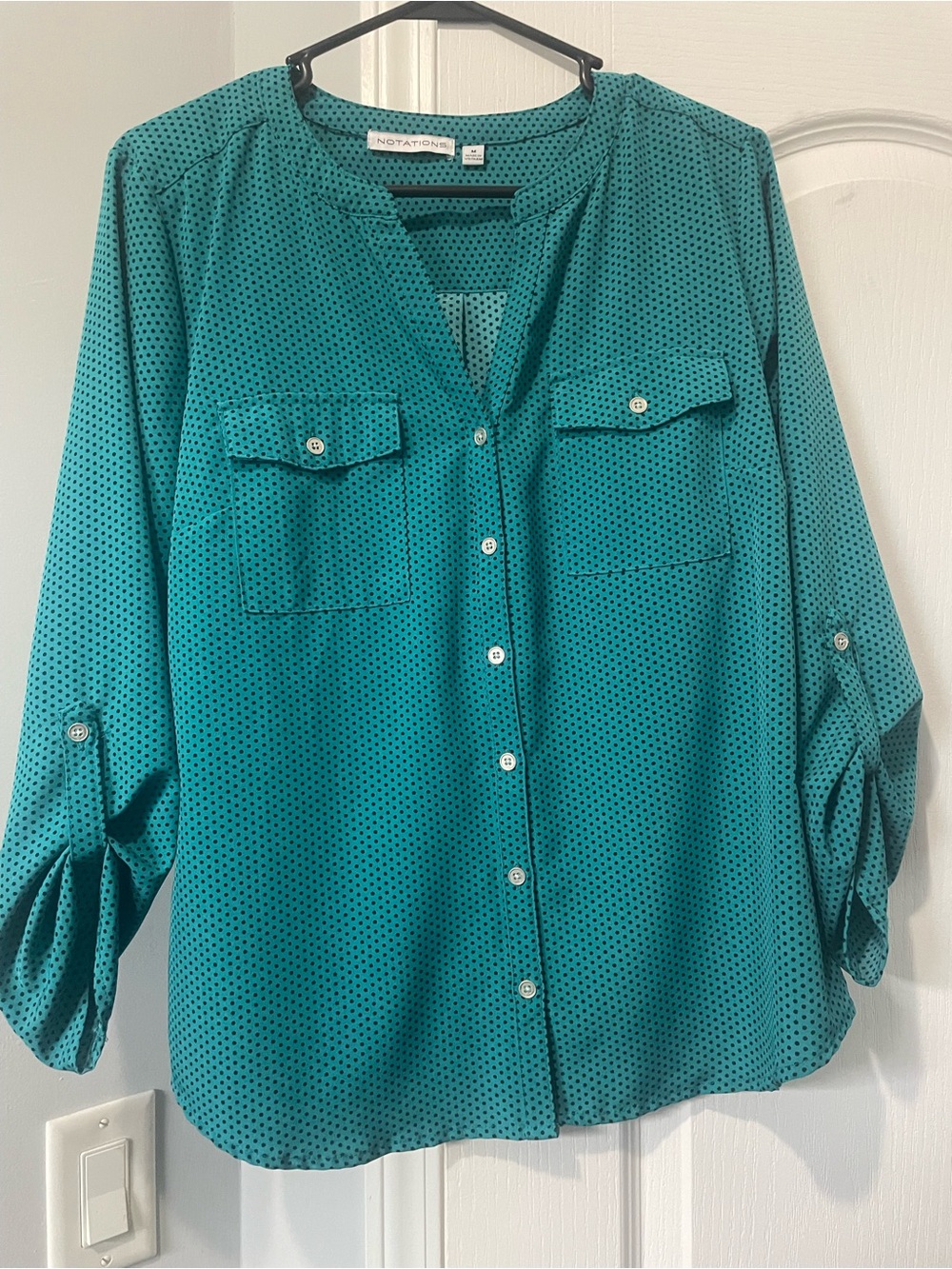 Notations Teal Polka Dot Button-Down Shirt